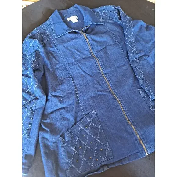 Country Store Denim Jacket Women 1X Full Zip Sequins Long Sleeve - Picture 7 of 8